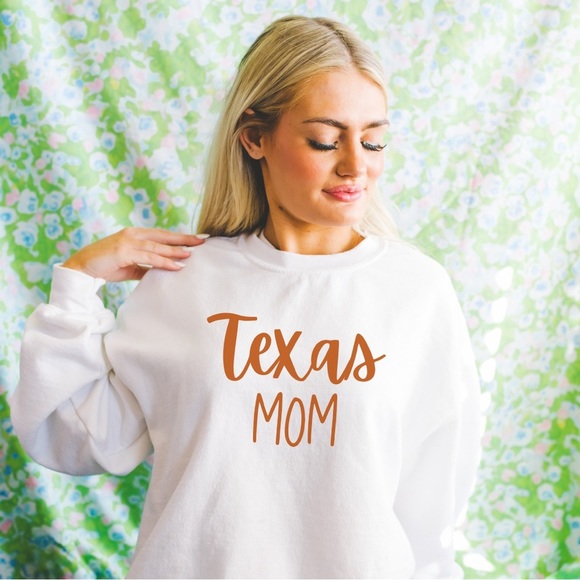 Desert Bloom Darlin Sweaters - Burnt orange TEXAS mom white sweatshirt